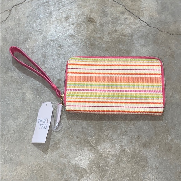 NWT Multi Color Summer Bright Striped Wristlet Wallet pink interior - Picture 3 of 3
